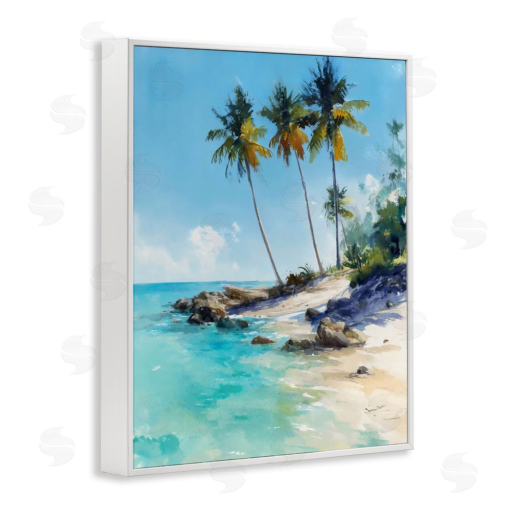Franklyn Gregory Rocky Tropical Shore White Framed Giclee Wall Art