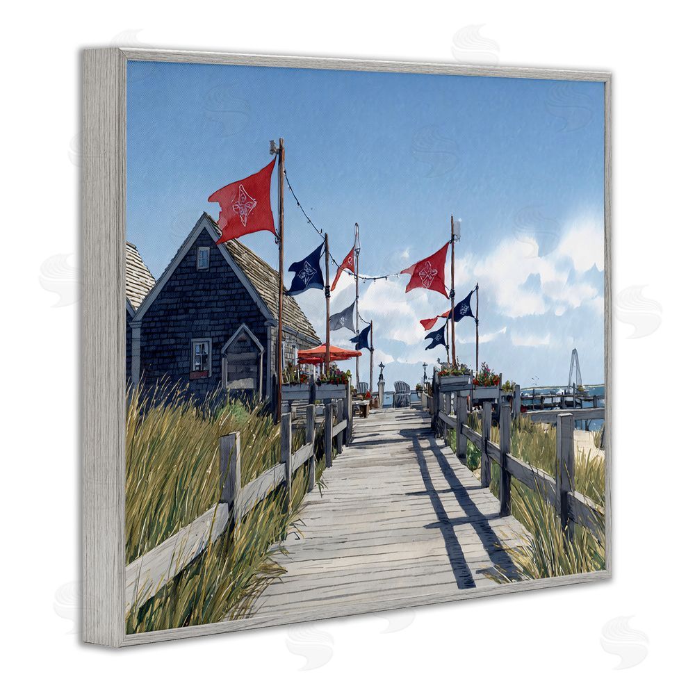 Franklyn Gregory Summer Boardwalk Stroll Gray Framed Giclee Wall Art Print