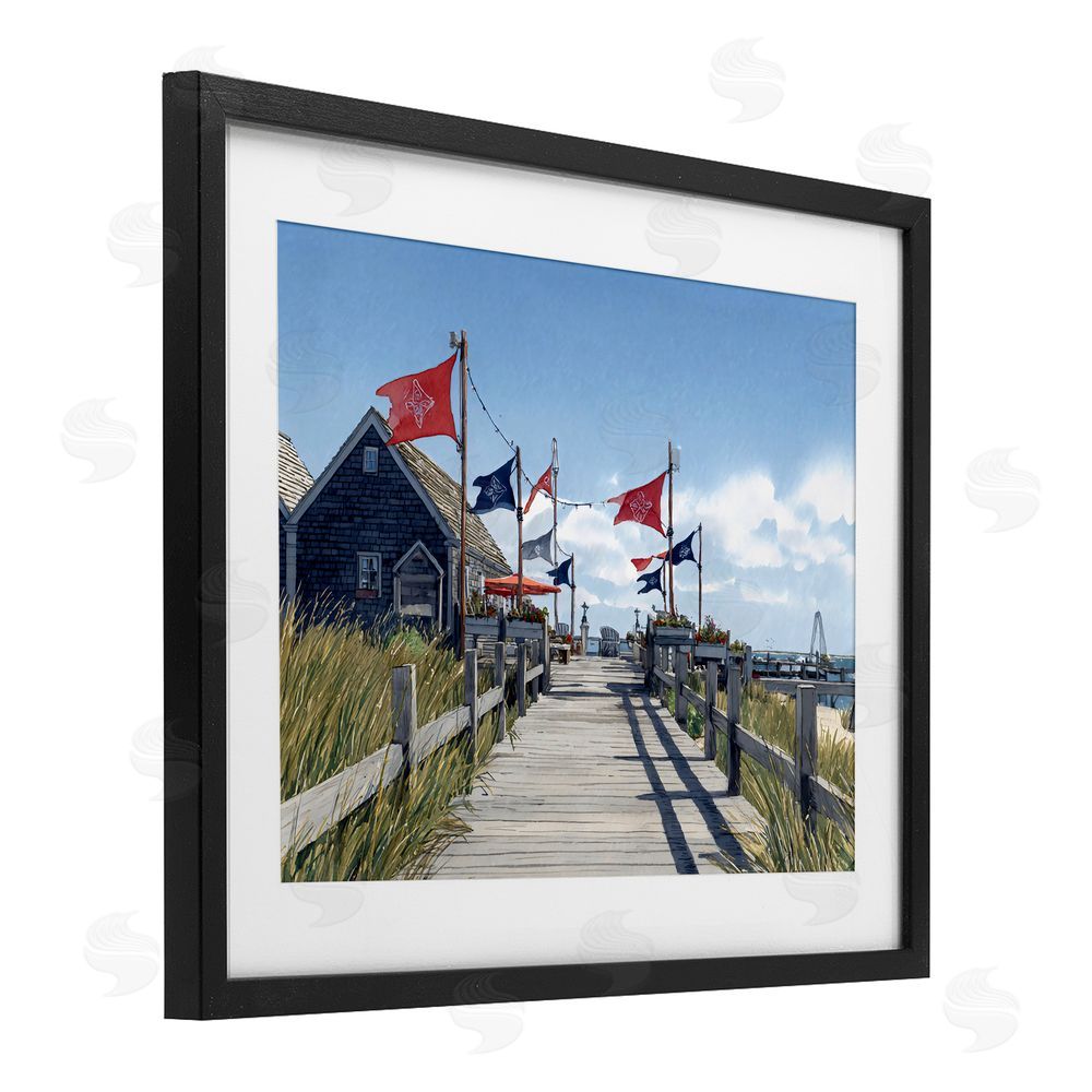 Franklyn Gregory Summer Boardwalk Stroll Black Framed Print Under Glass with White Mat Wall Art