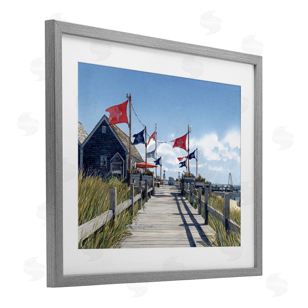 Franklyn Gregory Summer Boardwalk Stroll Gray Framed Print Under Glass with White Mat Wall Art