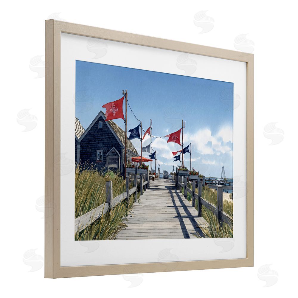 Franklyn Gregory Summer Boardwalk Stroll Brown Framed Print Under Glass with White Mat Wall Art