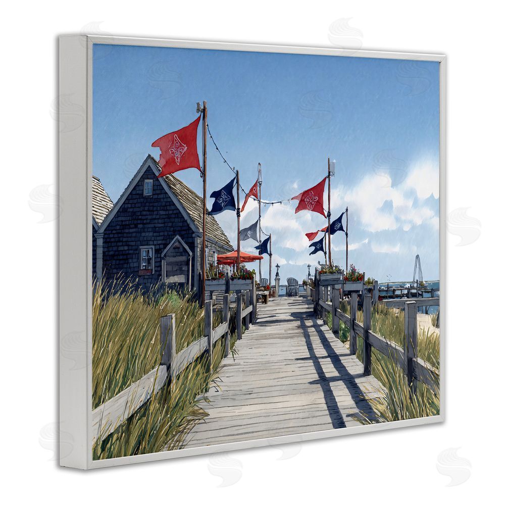 Franklyn Gregory Summer Boardwalk Stroll White Framed Giclee Wall Art Print