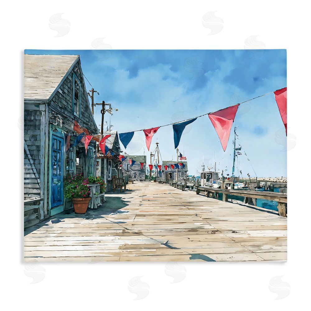 Franklyn Gregory Seaside Fishing Wharf Stretched Canvas Wall Art Print