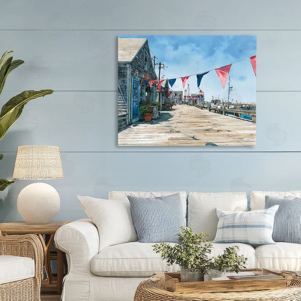 Franklyn Gregory Seaside Fishing Wharf Stretched Canvas on Wall