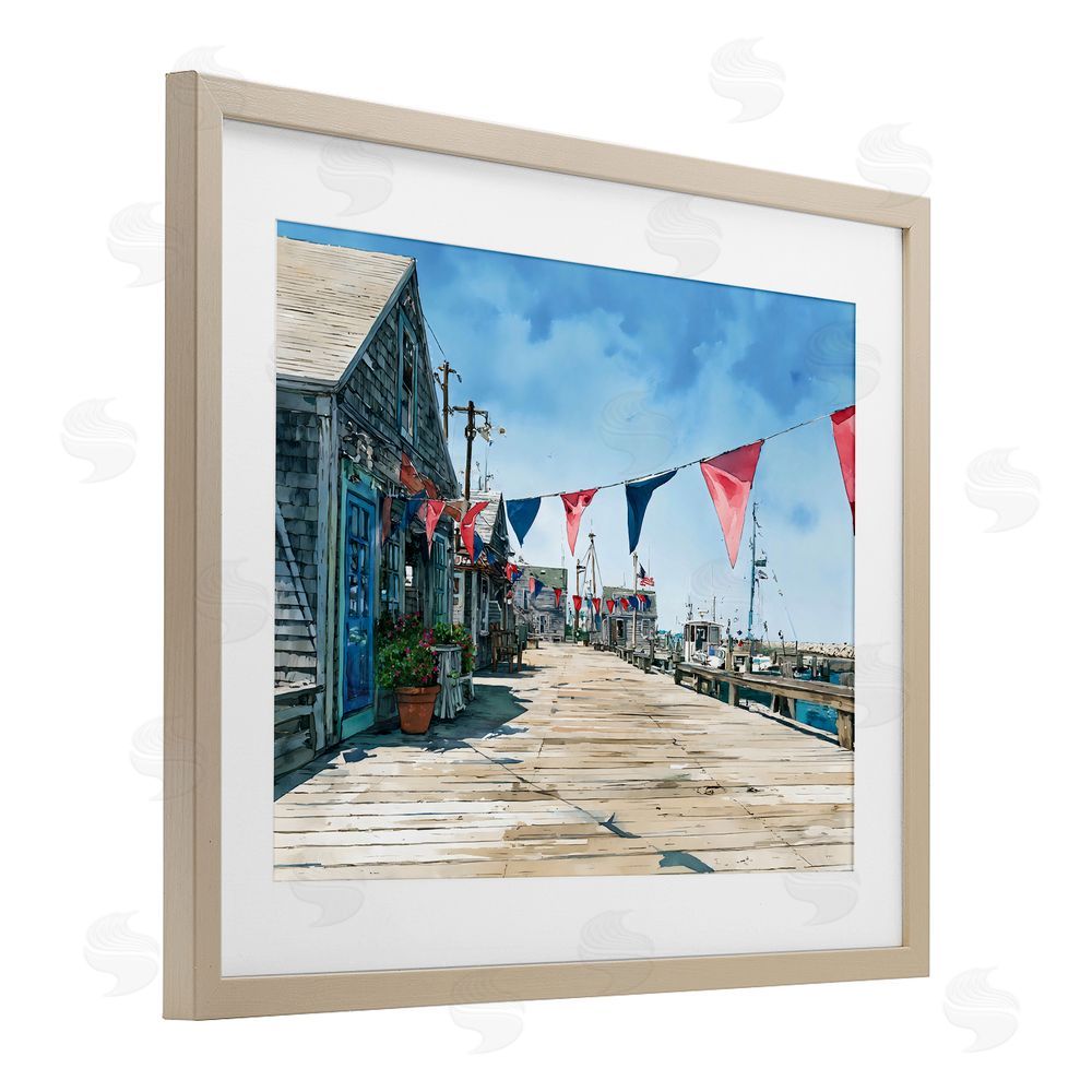 Franklyn Gregory Seaside Fishing Wharf Brown Framed Print Under Glass with White Mat Wall Art