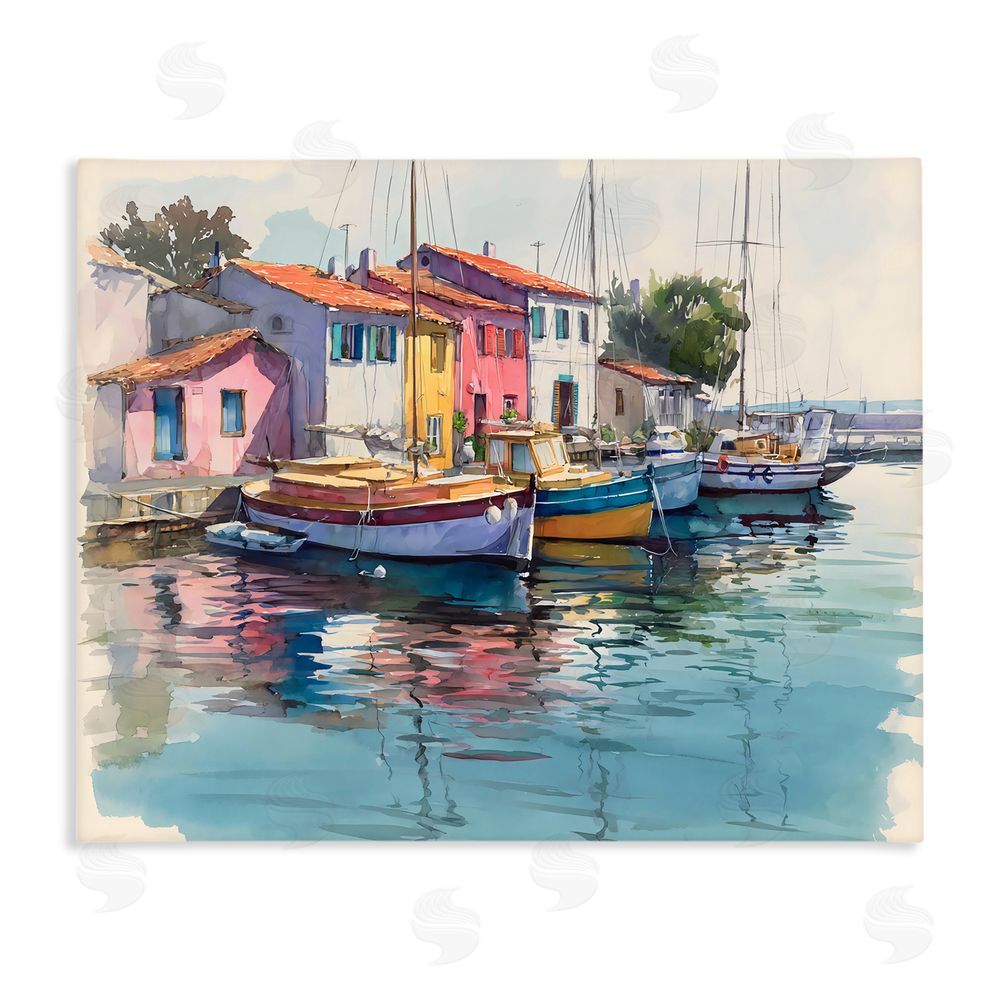 Franklyn Gregory Colorful Docks Harbor Stretched Canvas Wall Art
