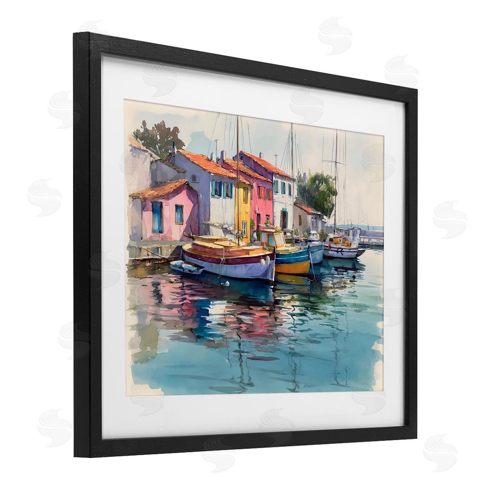 Franklyn Gregory Colorful Docks Harbor Black Framed Print Under Glass Wall Art