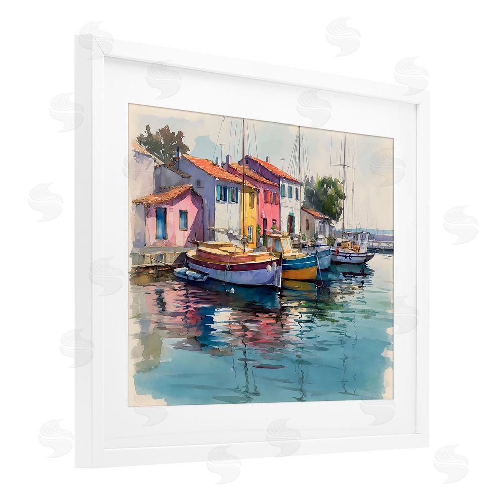 Franklyn Gregory Colorful Docks Harbor White Framed Print Under Glass Wall Art