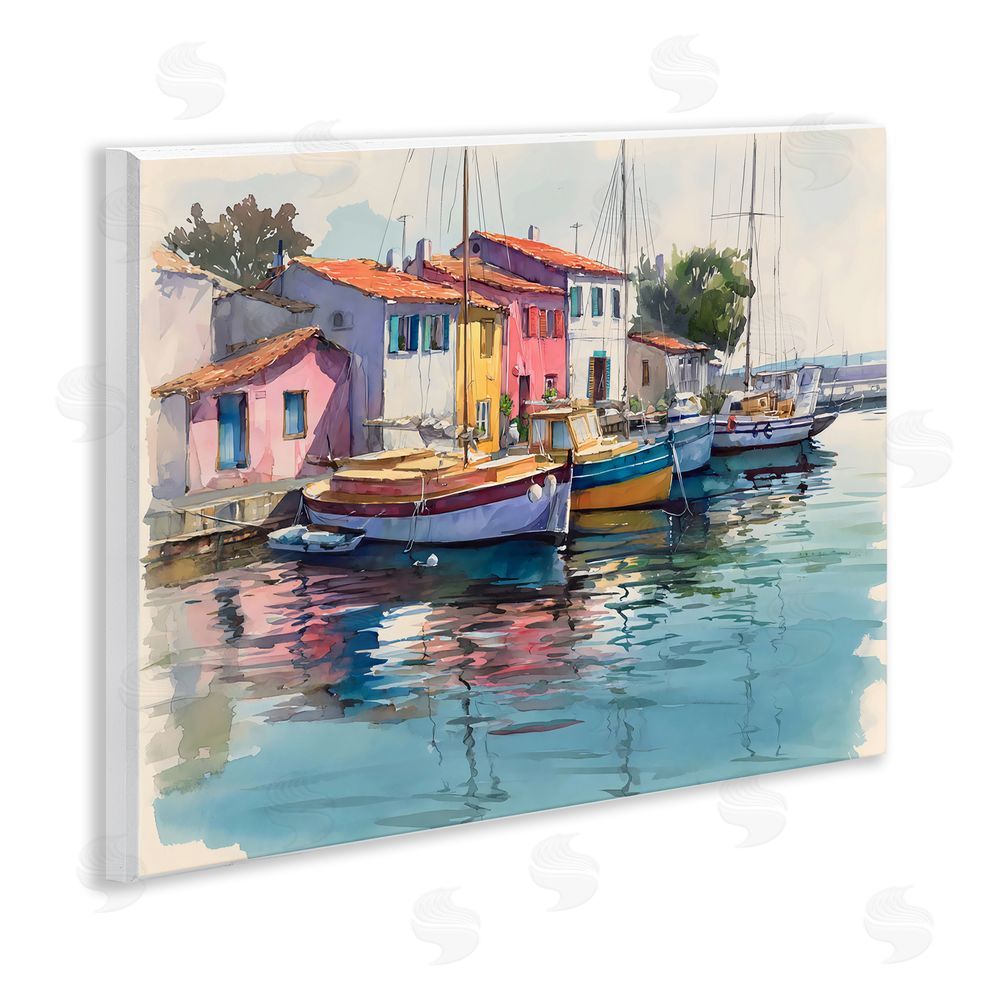 Franklyn Gregory Colorful Docks Harbor Wall Plaque with Fixed Lithograph Print