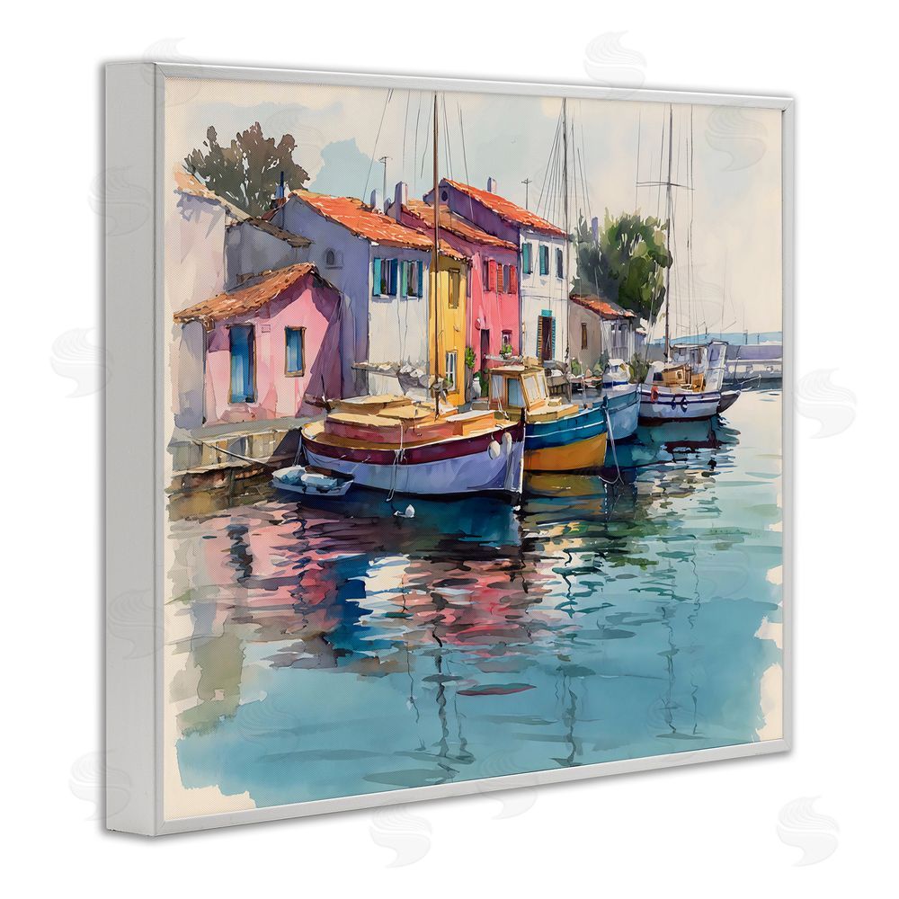 Franklyn Gregory Colorful Docks Harbor White Framed Giclee Wall Art Print