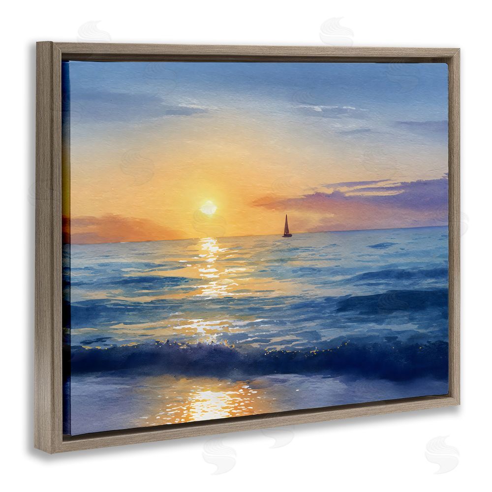 Franklyn Gregory Sails To The Sun At Sea Brown Floating Framed Canvas Wall Art Print