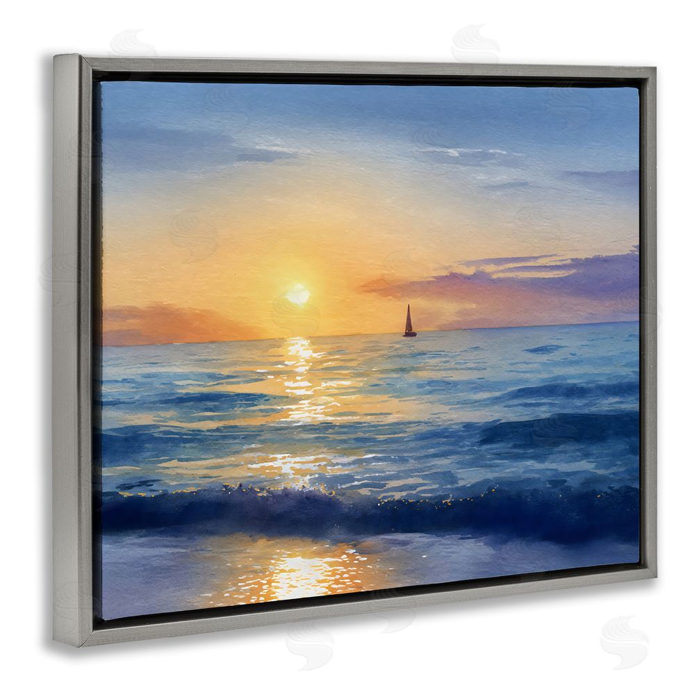 Franklyn Gregory Sails To The Sun At Sea Gray Floating Framed Canvas Wall Art Print
