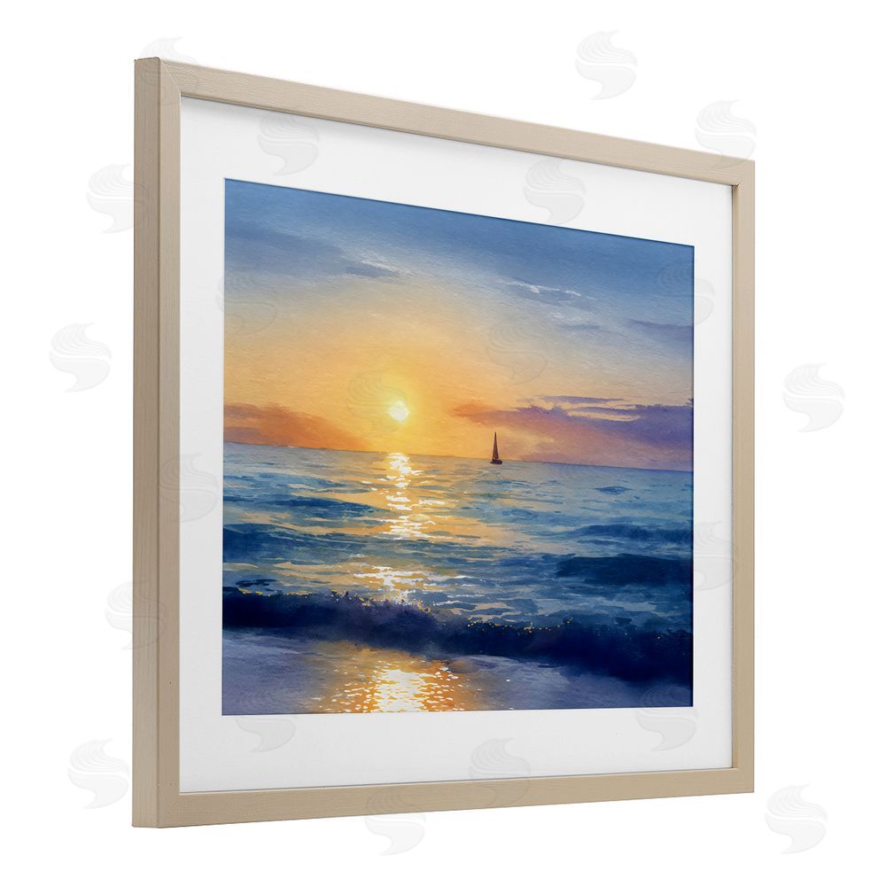 Franklyn Gregory Sails To The Sun At Sea Brown Framed Print Under Glass with White Mat Wall Art