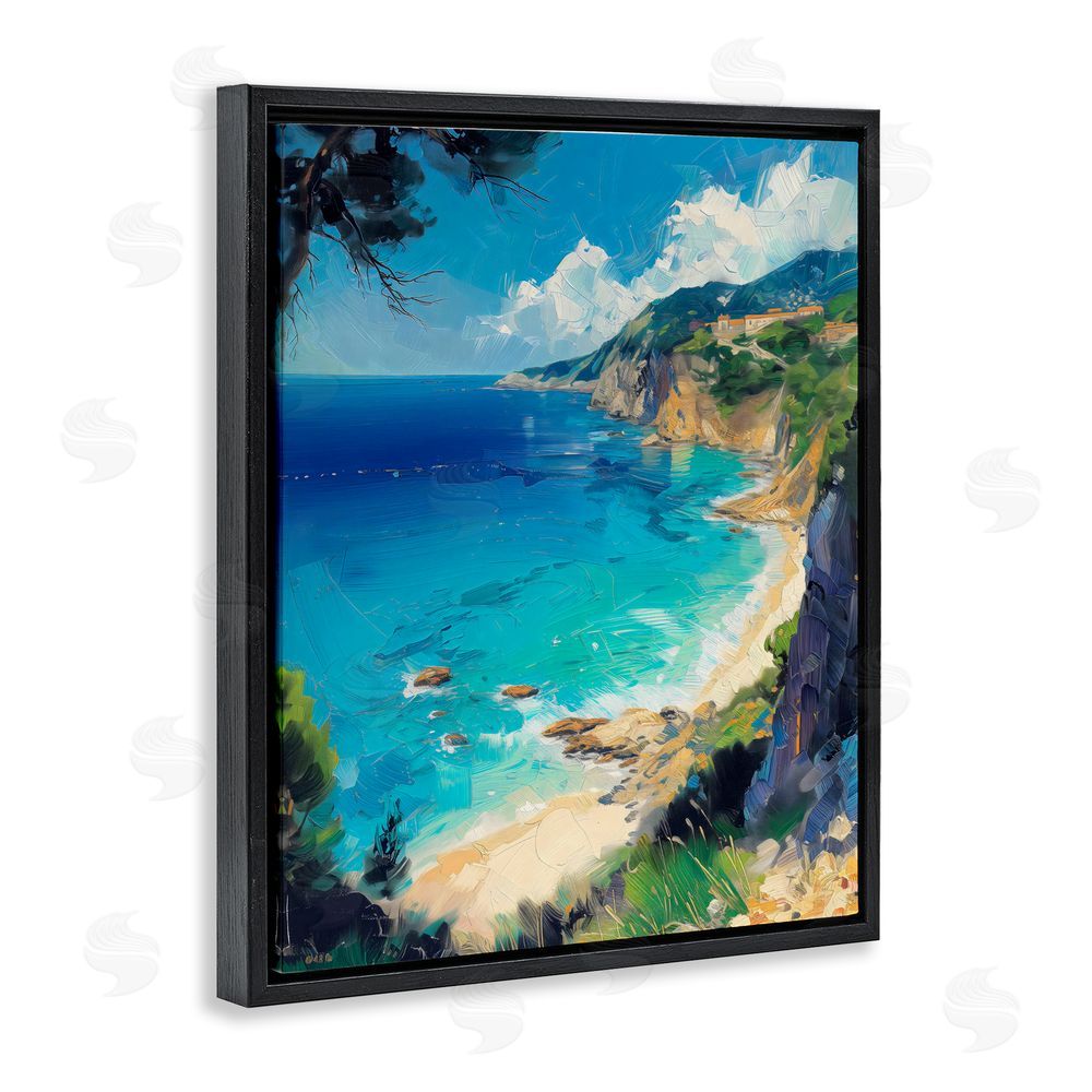 Creative Studio View of Ocean Retreat Black Floating Framed Canvas Wall Art Print