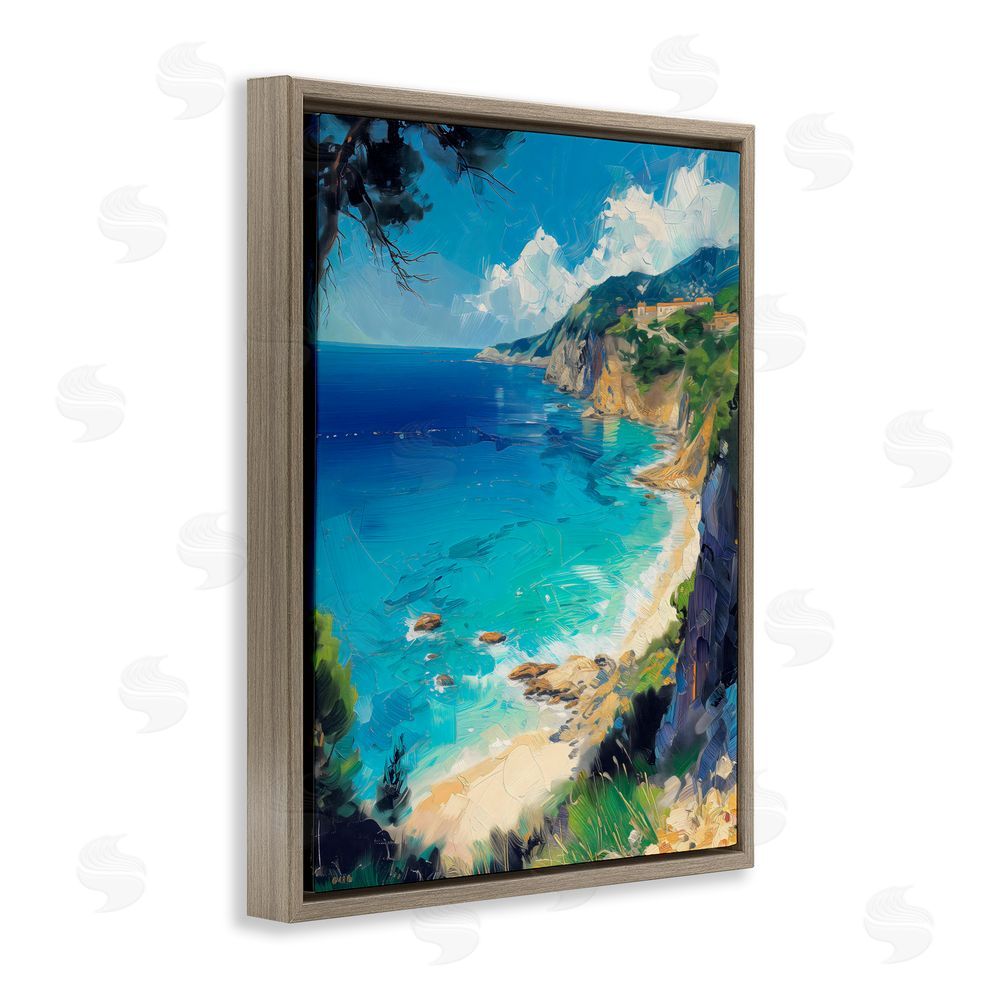 Creative Studio View of Ocean Retreat Brown Floating Framed Canvas Wall Art Print