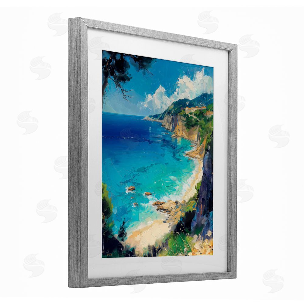 Creative Studio View of Ocean Retreat Gray Framed Print Under Glass with White Mat Wall Art
