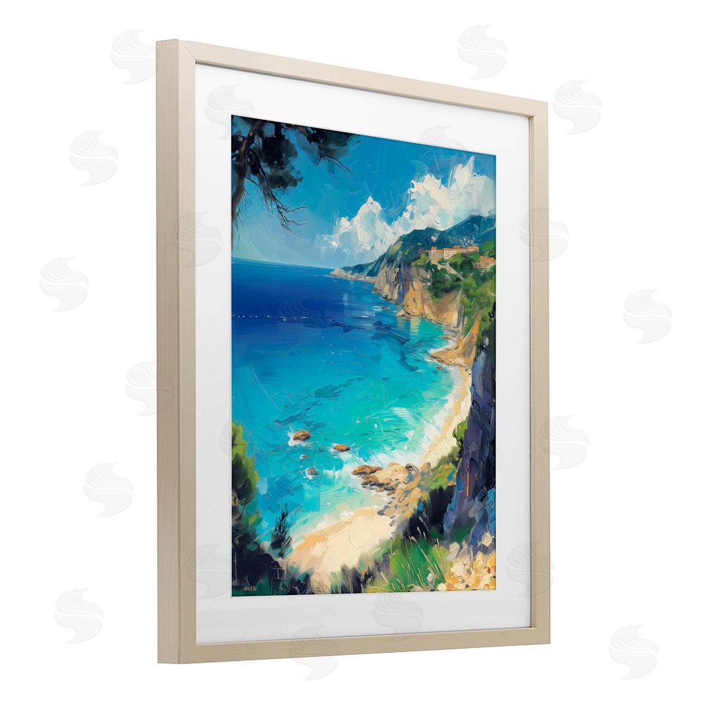 Creative Studio View of Ocean Retreat Brown Framed Print Under Glass with White Mat Wall Art