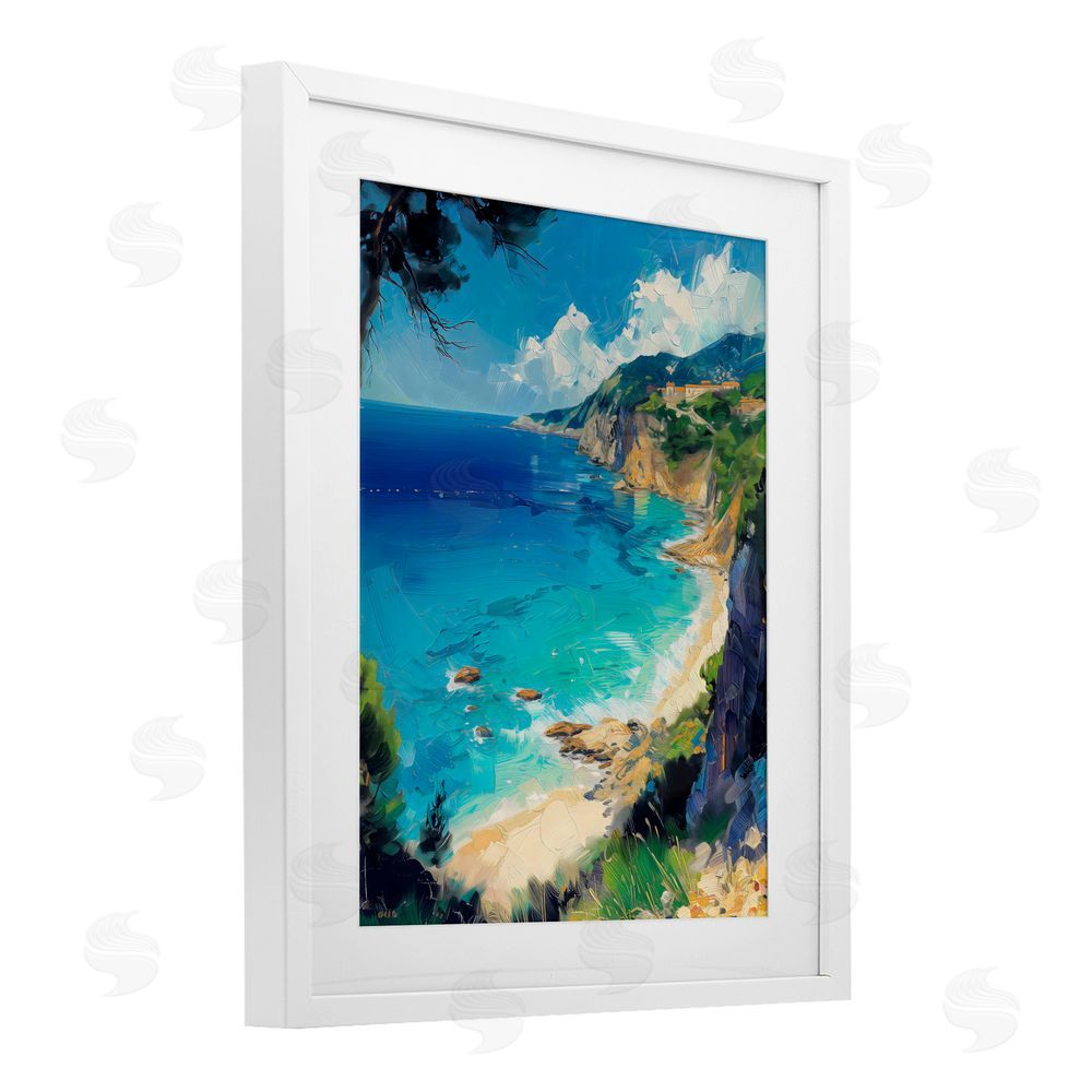 Creative Studio View of Ocean Retreat White Framed Print Under Glass with White Mat Wall Art