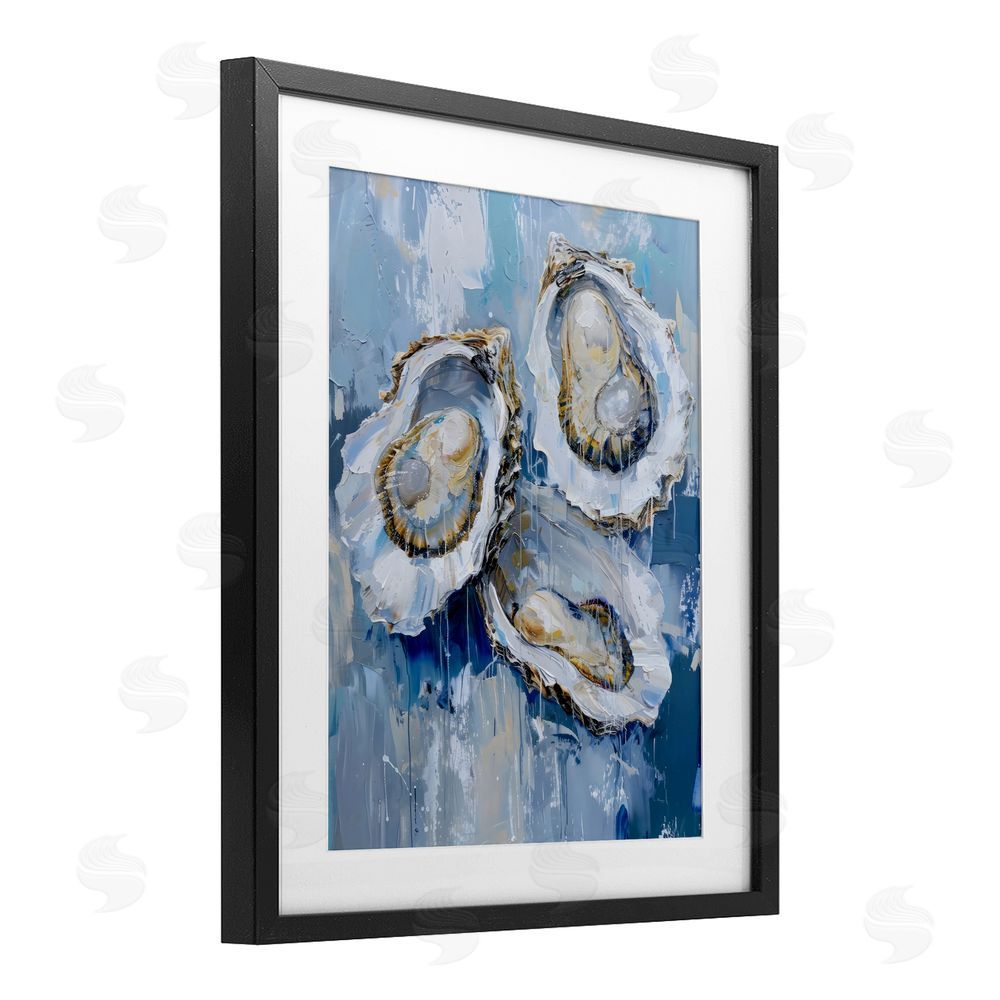 Creative Studio Vibrant Blue Oysters Black Framed Print Under Glass with White Mat Wall Art
