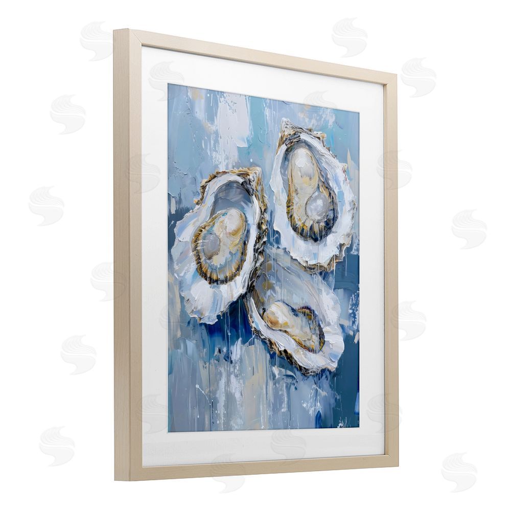 Creative Studio Vibrant Blue Oysters Brown Framed Print Under Glass with White Mat Wall Art
