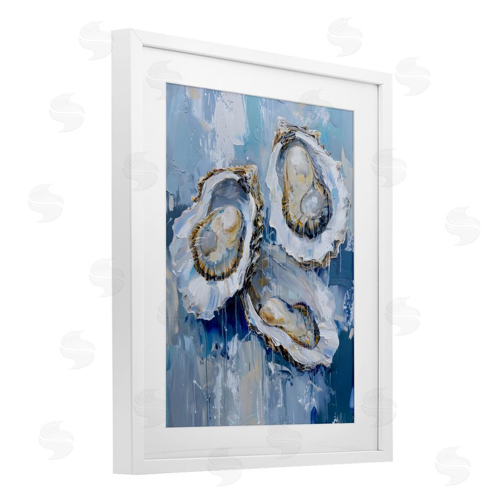 Creative Studio Vibrant Blue Oysters White Framed Print Under Glass with White Mat Wall Art