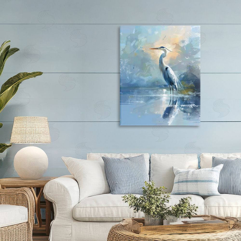 Creative Studio Tranquil Heron with Dawn Glow Stretched Canvas on Wall