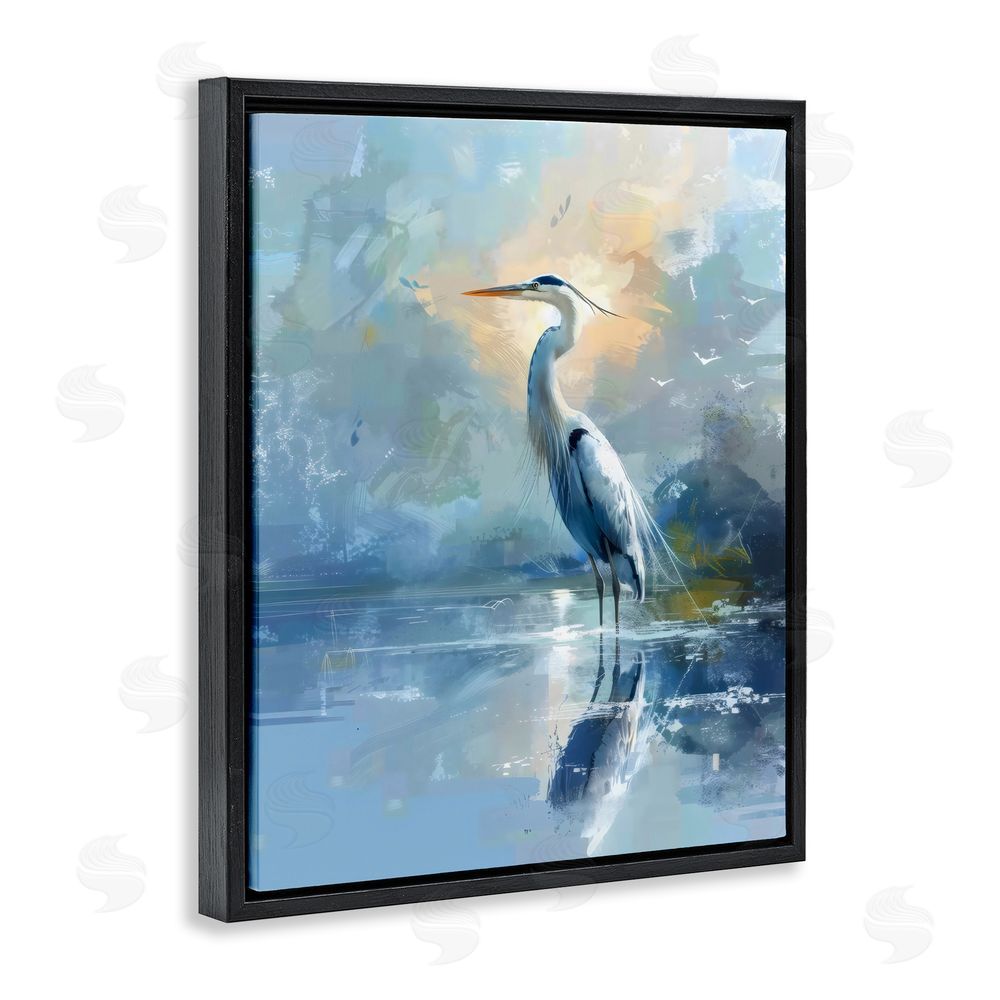 Creative Studio Tranquil Heron with Dawn Glow Black Floating Framed Canvas Wall Art Print