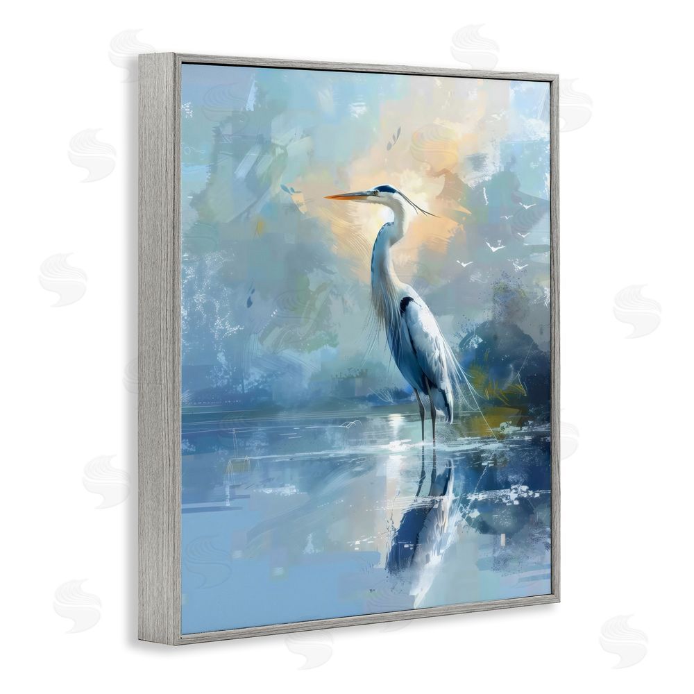 Creative Studio Tranquil Heron with Dawn Glow Gray Framed Giclee Wall Art Print