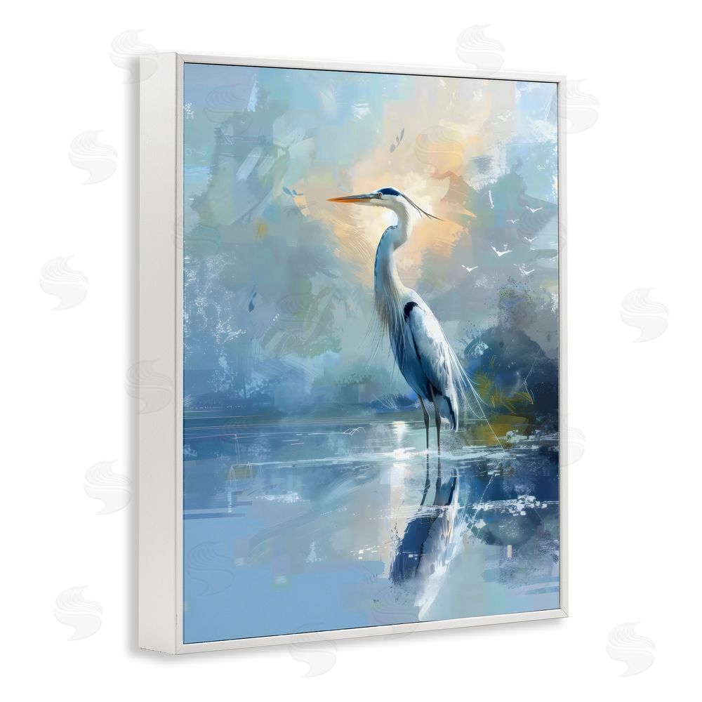 Creative Studio Tranquil Heron with Dawn Glow White Framed Giclee Wall Art Print