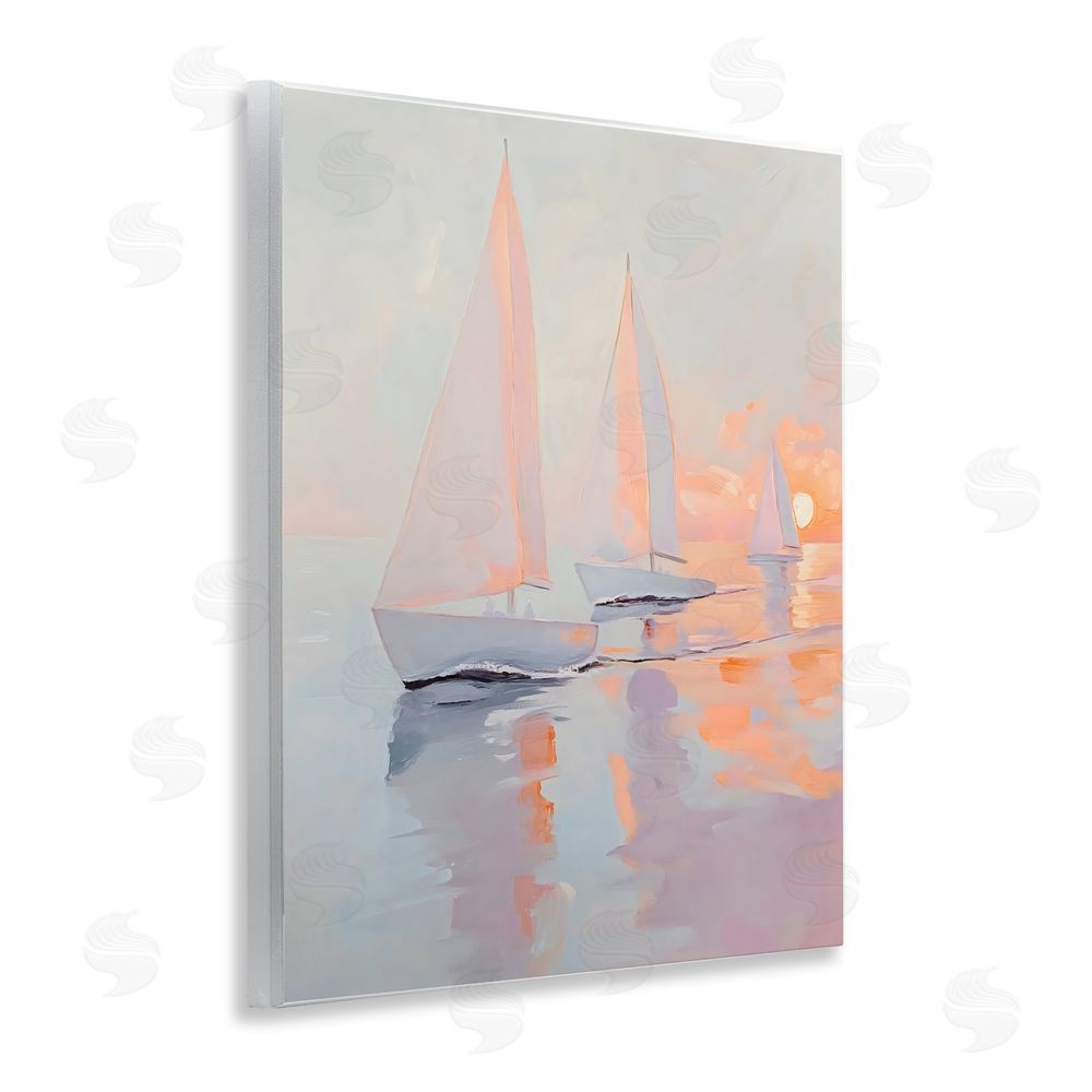 Creative Studio Peach Sunset Sailboats on Sea Wall Plaque Home Decor Art Print