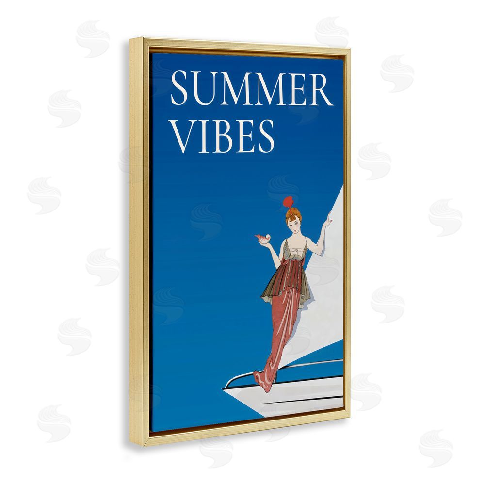 Creative Studio Summer Vibes Vintage Yacht Gold Floating Framed Canvas Wall Art Print
