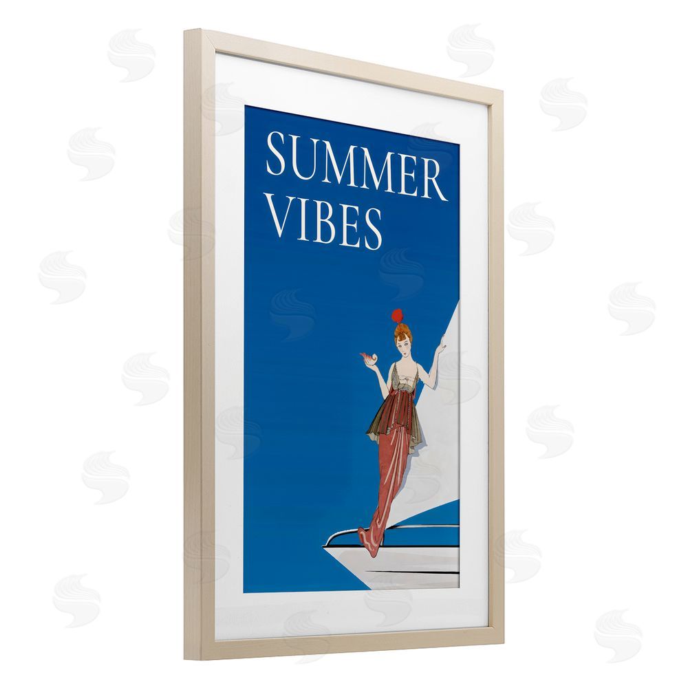 Creative Studio Summer Vibes Vintage Yacht Brown Framed Print Under Glass with White Mat Wall Art