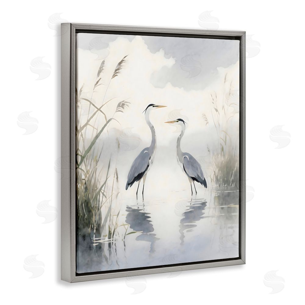 Creative Studio Serene Wetlands Heron Reflections Gray Floating Framed Canvas Wall Art Print