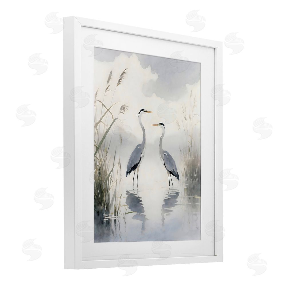 Creative Studio Serene Wetlands Heron Reflections White Framed Print Under Glass with White Mat Wall Art