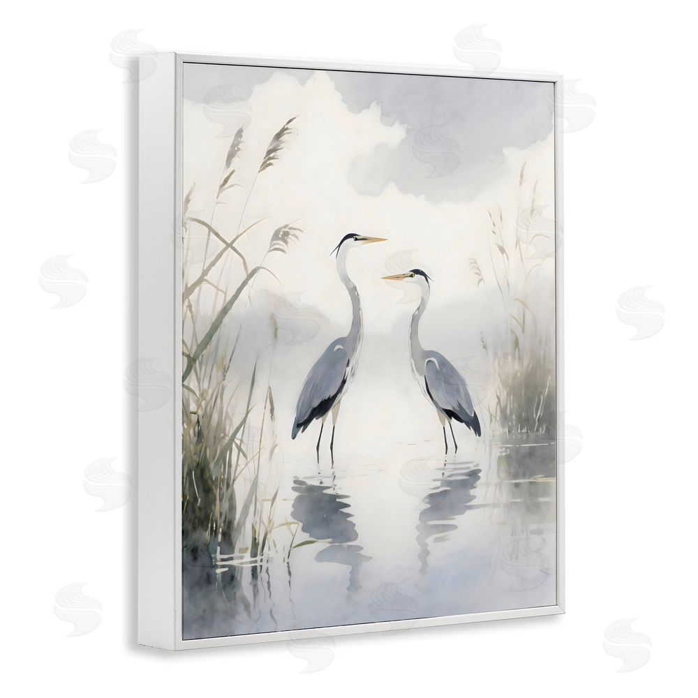 Creative Studio Serene Wetlands Heron Reflections White Framed Giclee Wall Art Print