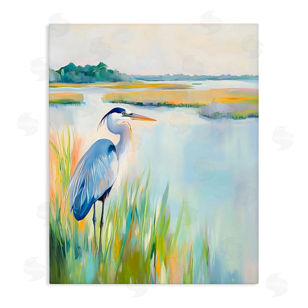 Creative Studio Heron Perched in the Grass Stretched Canvas Wall Art
