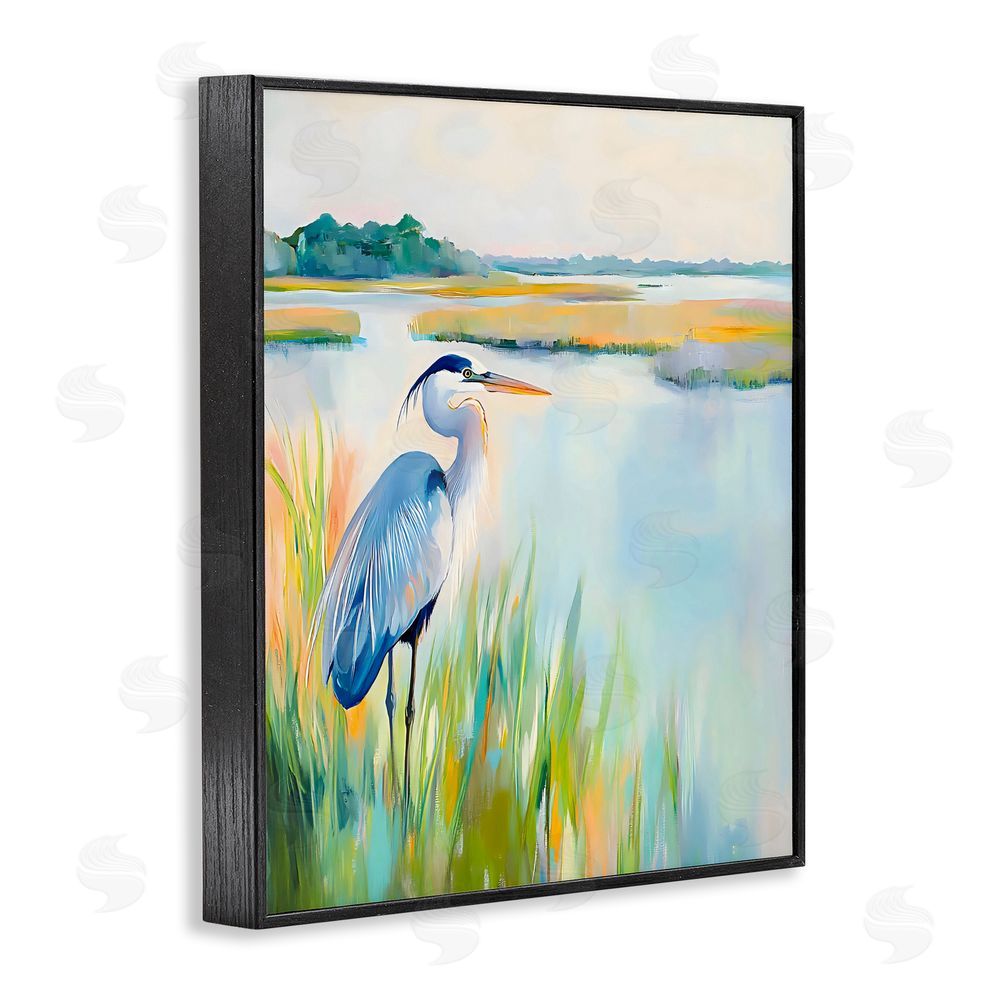 Creative Studio Heron Perched in the Grass Black Framed Giclee Wall Art
