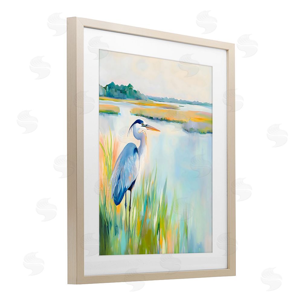 Creative Studio Heron Perched in the Grass Brown Framed Print Under Glass Wall Art