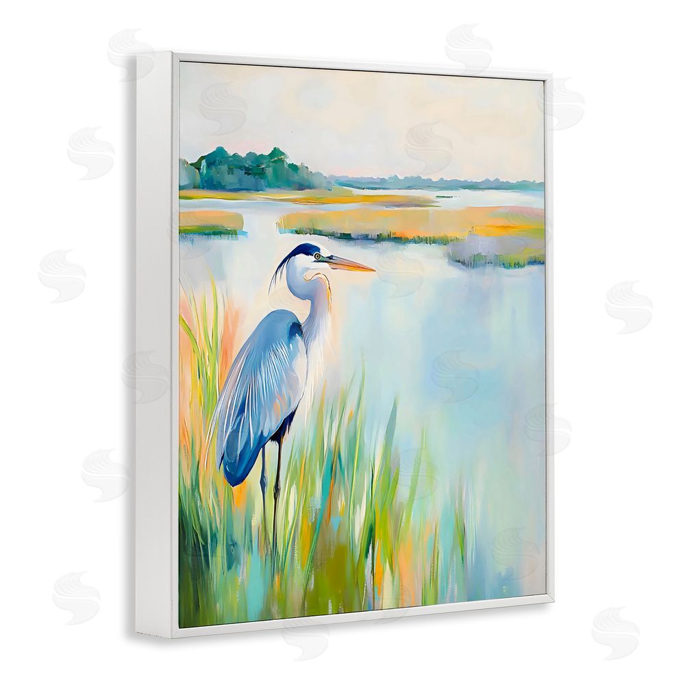 Creative Studio Heron Perched in the Grass White Framed Giclee Wall Art