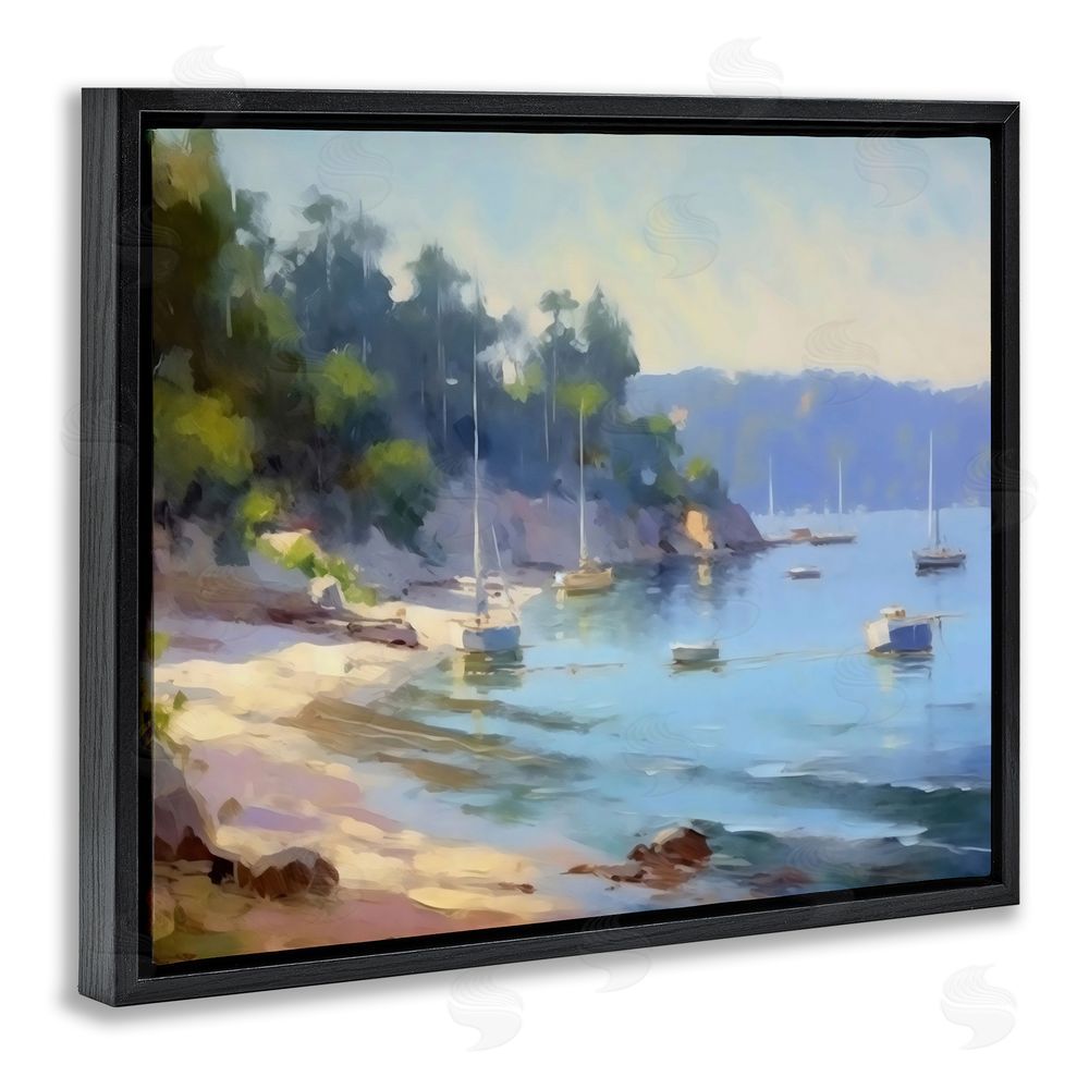 Creative Studio Near The Shore Summer Sailing Black Floating Framed Canvas Wall Art