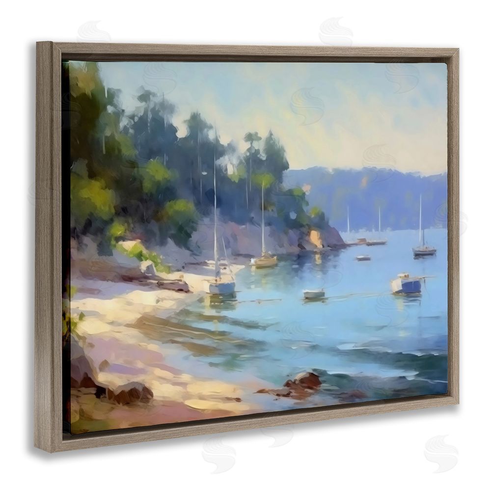 Creative Studio Near The Shore Summer Sailing Brown Floating Framed Canvas Wall Art