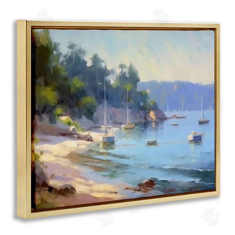 Creative Studio Near The Shore Summer Sailing Gold Floating Framed Canvas Wall Art
