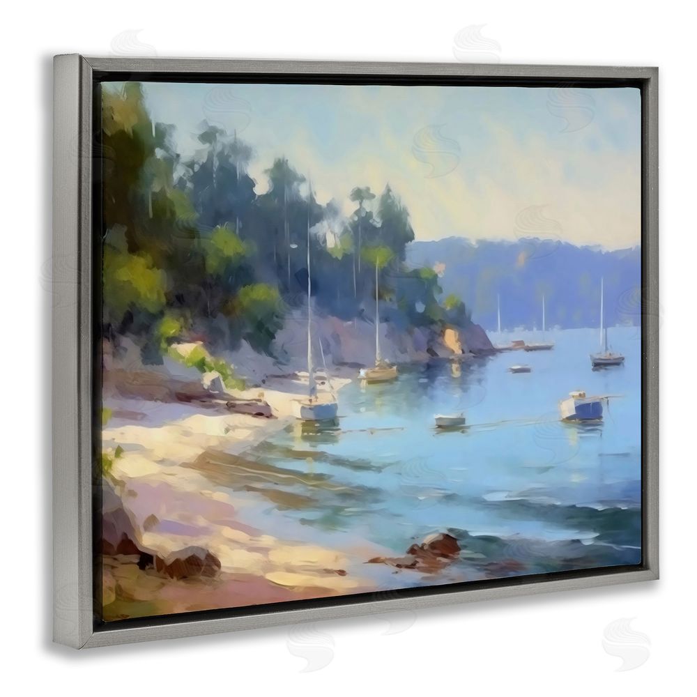 Creative Studio Near The Shore Summer Sailing Gray Floating Framed Canvas Wall Art