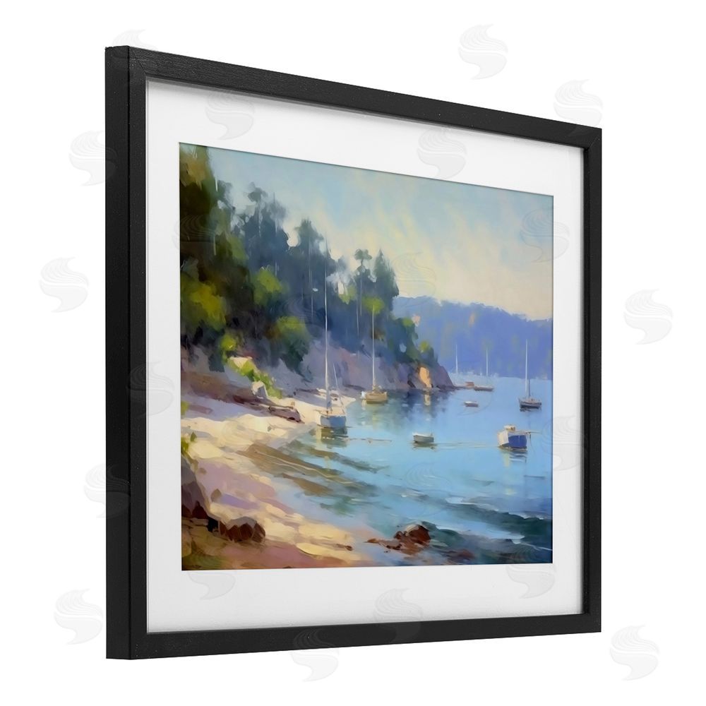 Creative Studio Near The Shore Summer Sailing Black Framed Print Under Glass Wall Art
