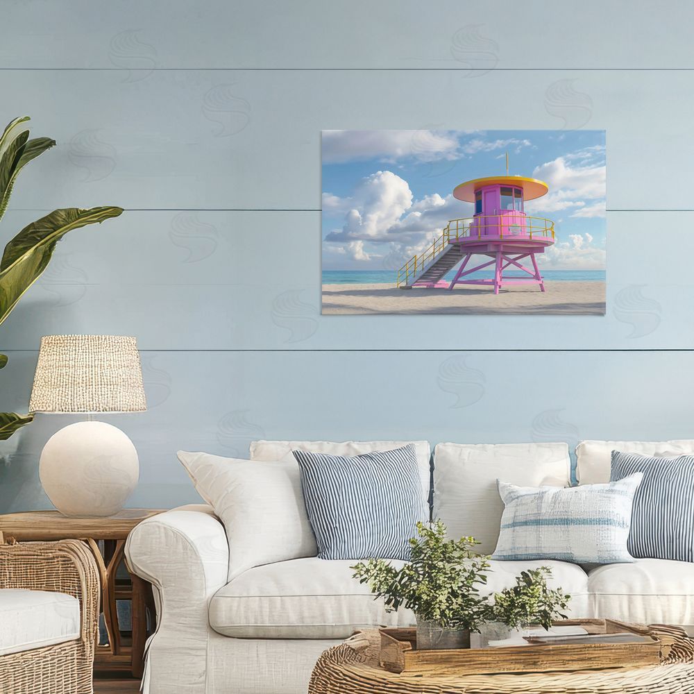 Creative Studio Miami Beach Tower in Pink Stretched Canvas Wall Art in Room