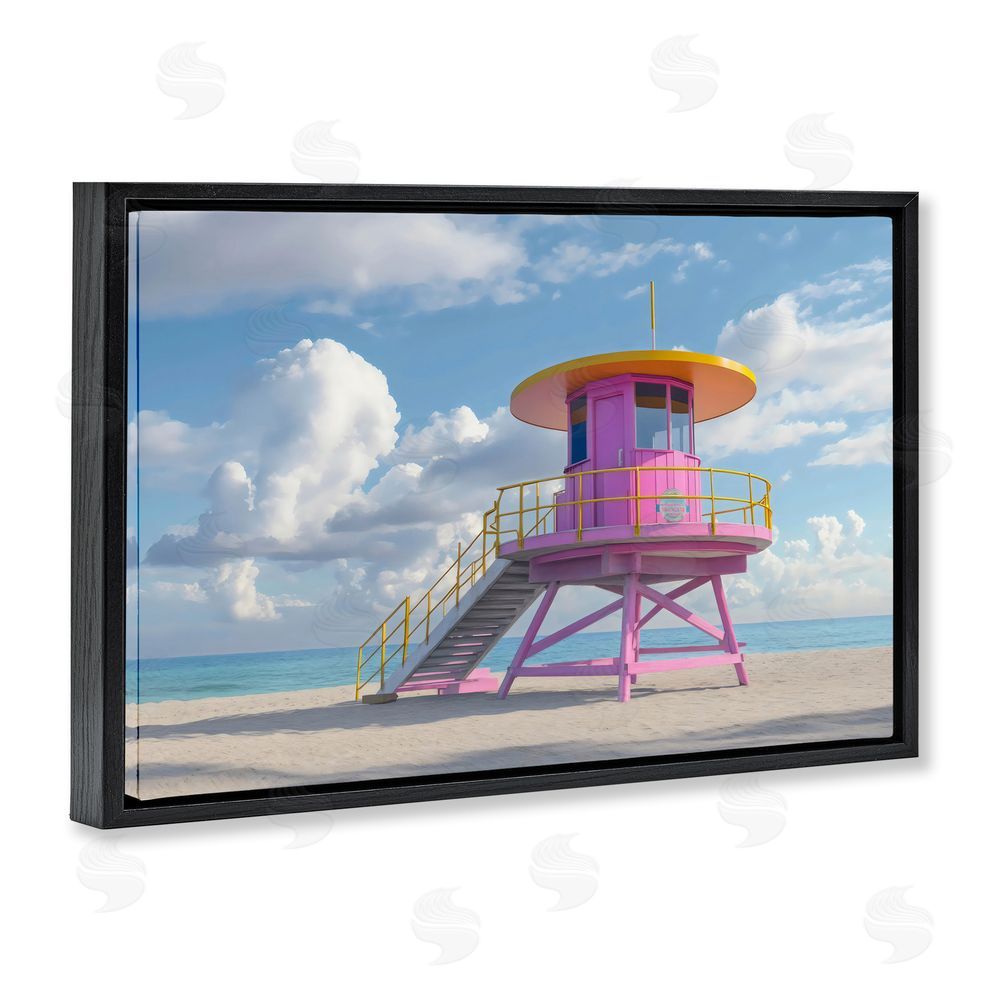 Creative Studio Miami Beach Tower in Pink Black Floating Framed Canvas Wall Art