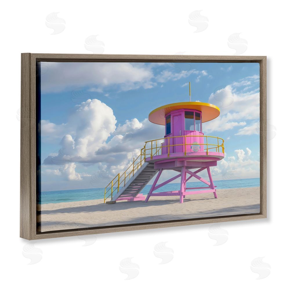 Creative Studio Miami Beach Tower in Pink Brown Floating Framed Canvas Wall Art