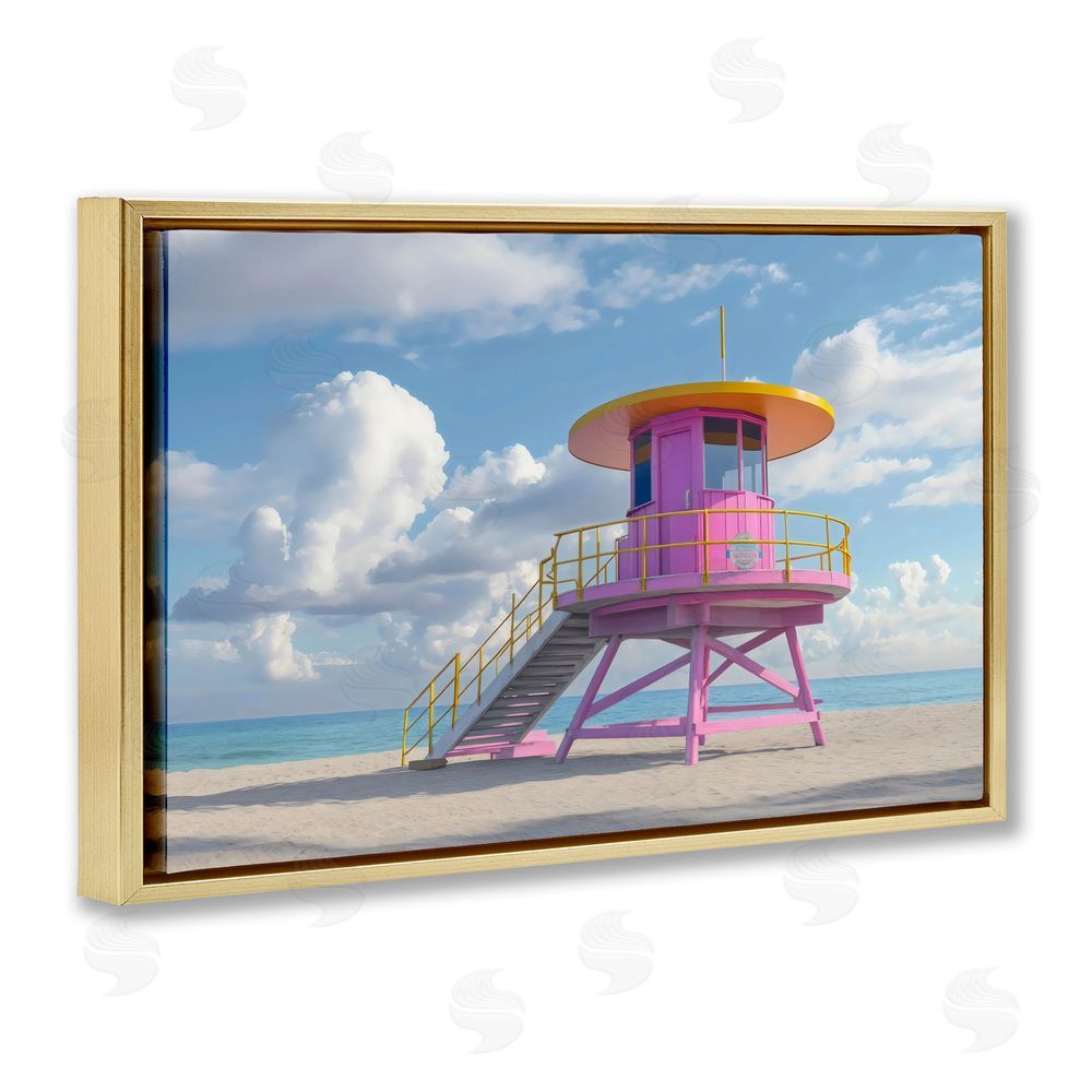 Creative Studio Miami Beach Tower in Pink Gold Floating Framed Canvas Wall Art