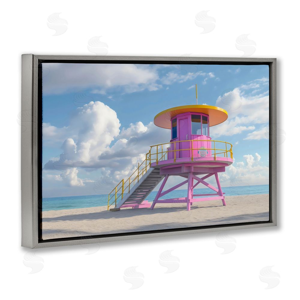 Creative Studio Miami Beach Tower in Pink Gray Floating Framed Canvas Wall Art