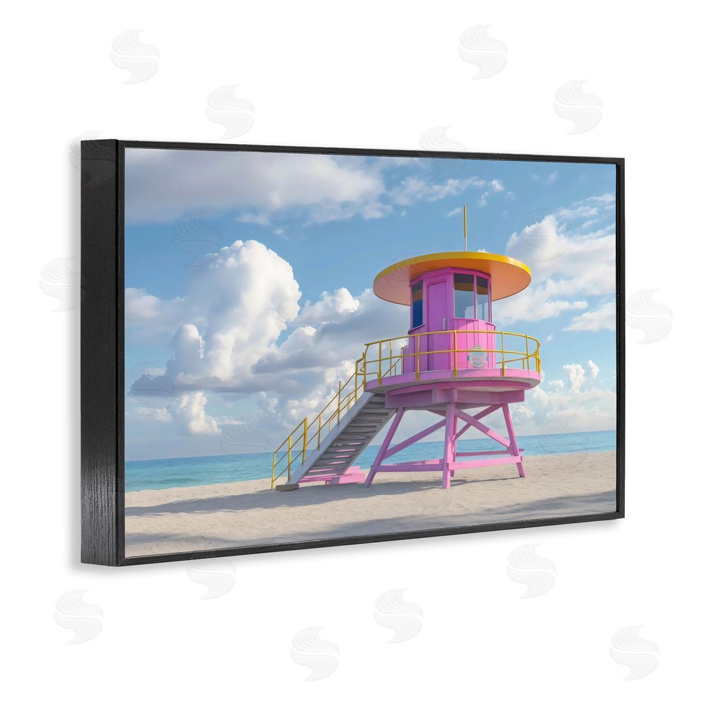 Creative Studio Miami Beach Tower in Pink Black Framed Giclee Wall Art